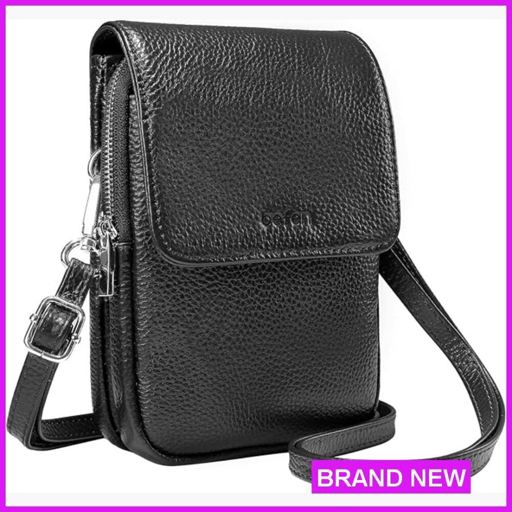 Genuine Leather Crossbody Bag Small RFID Blocking Purse Minimal Chic